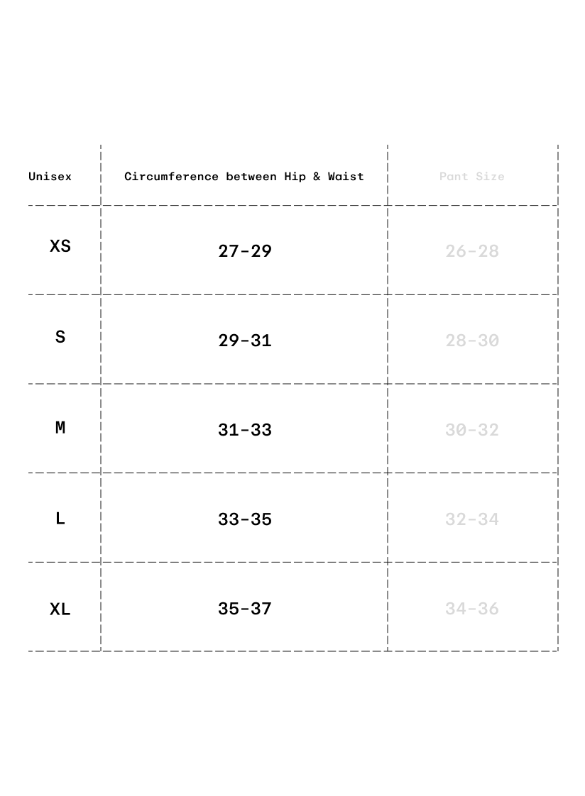 Size chart in inches