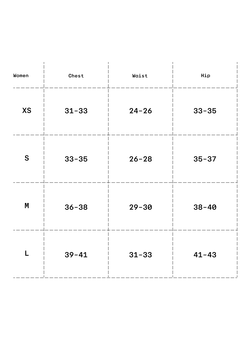 Size chart in inches