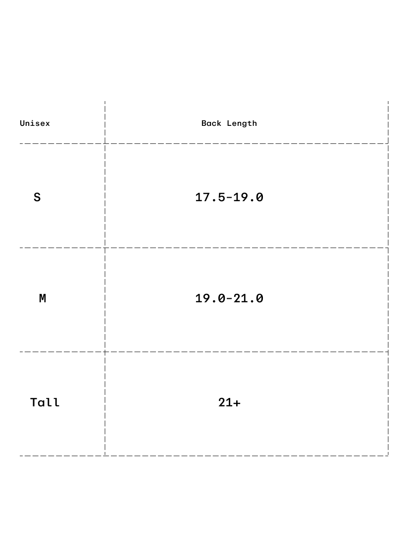 Size chart in inches