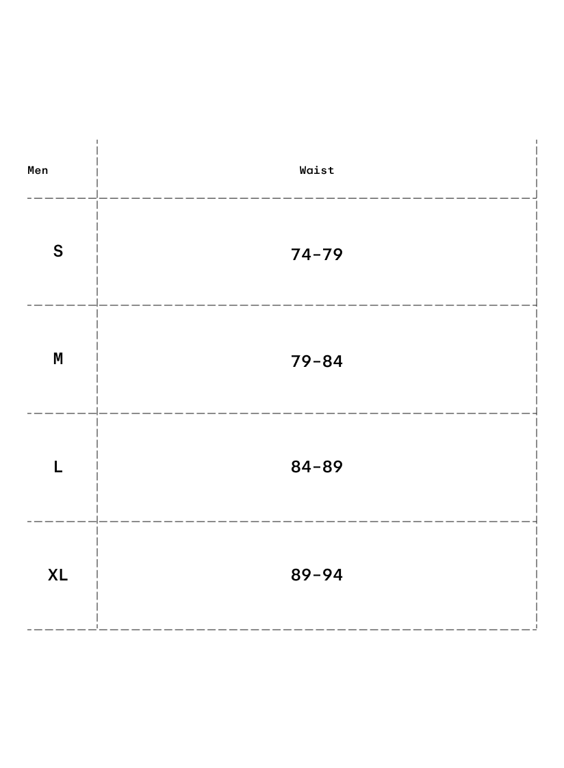 Size chart in centimeters