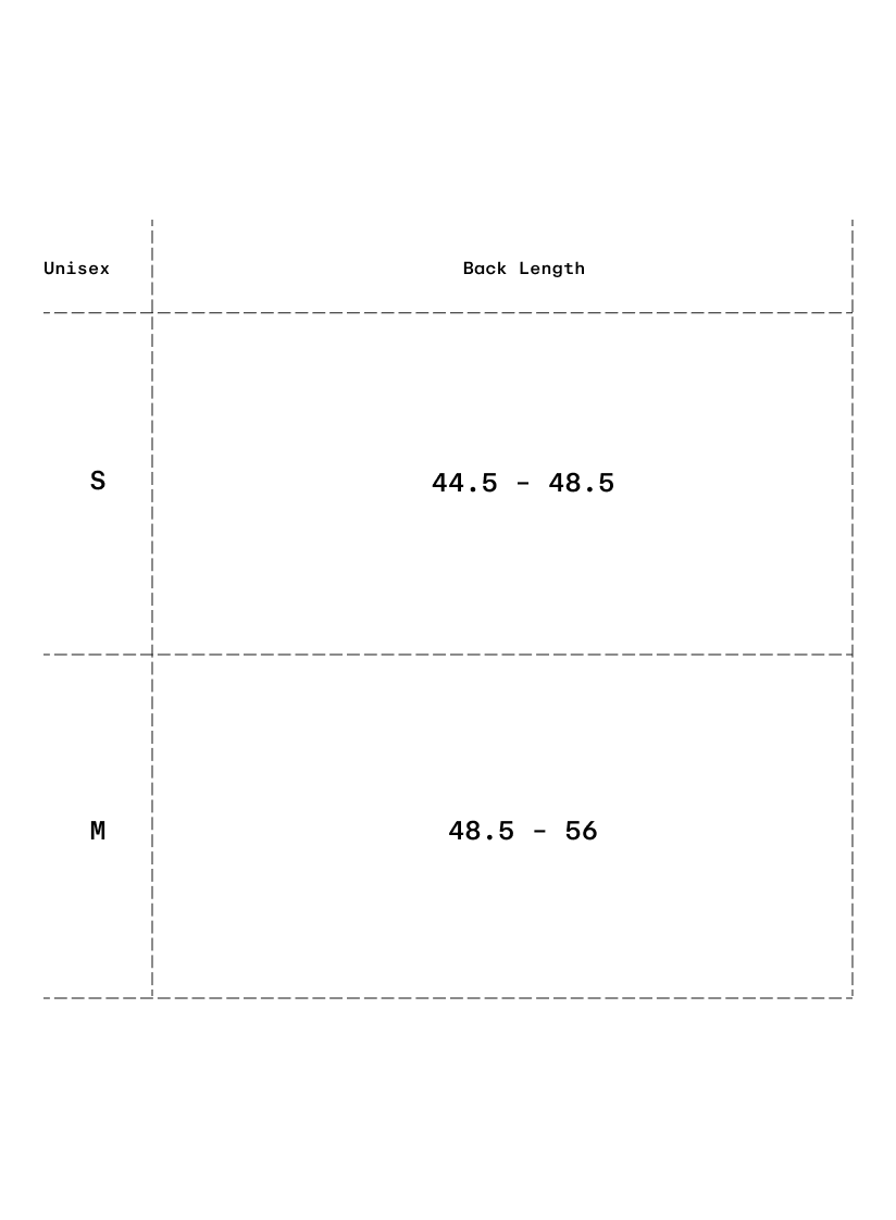 Size chart in centimeters