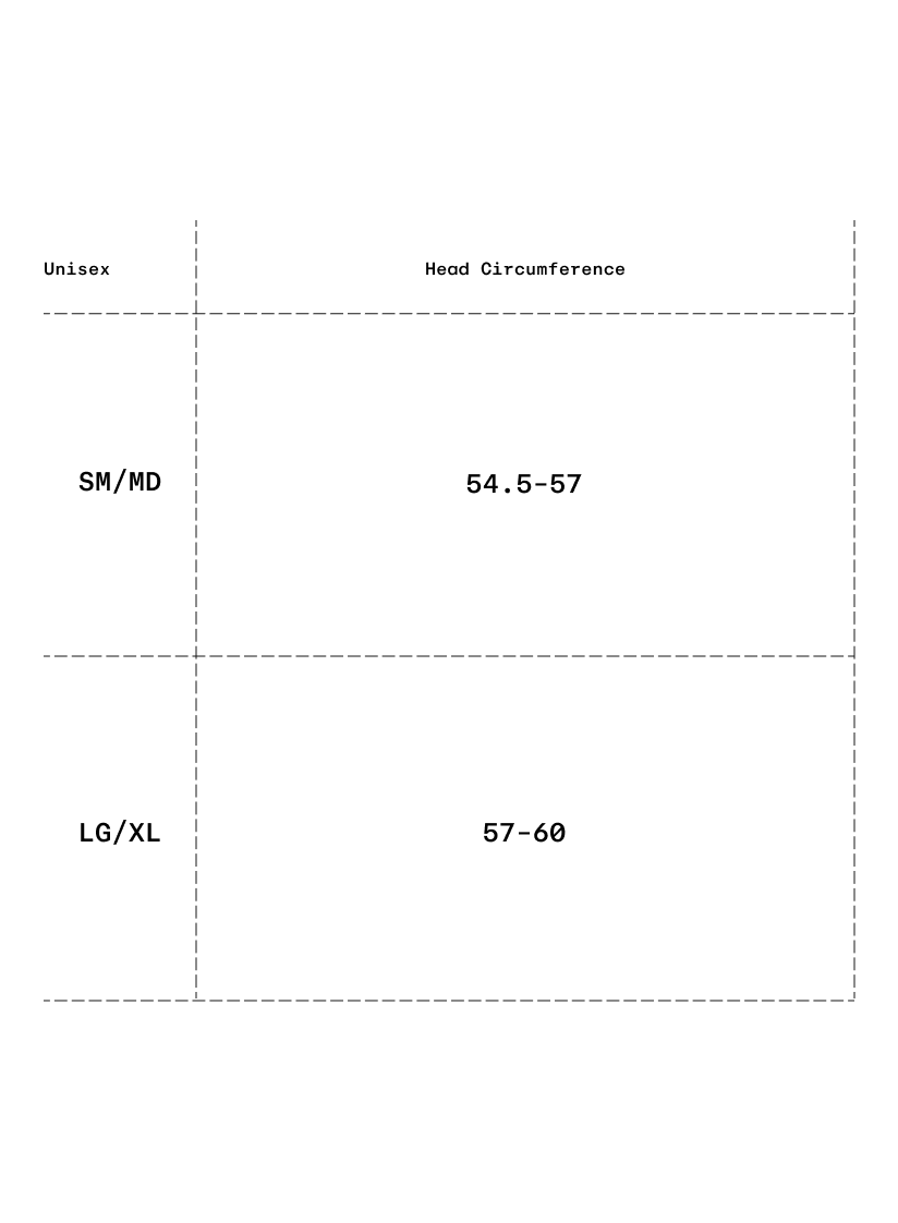 Size chart in centimeters