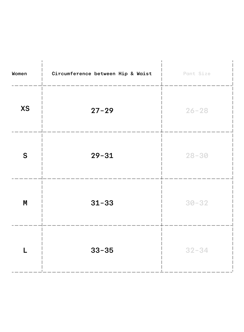 Size chart in inches