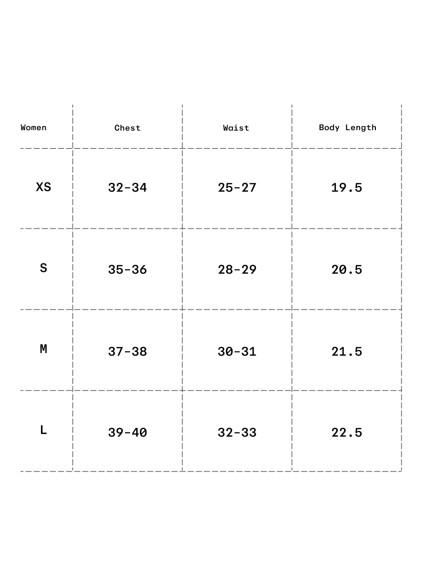 Size chart in inches