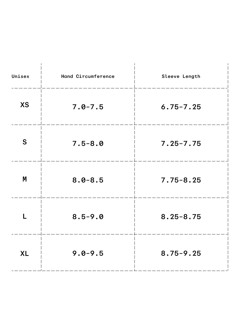 Size chart in inches